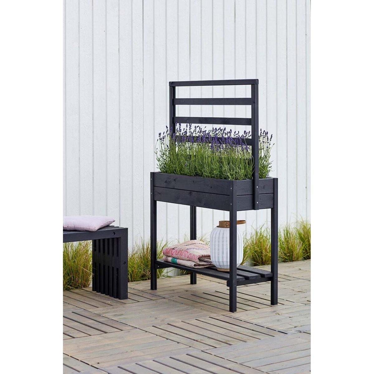 Pflanzkasten mit Ablage Gr. 88 x 37 x 137 cm - schwarz - Spalier - SHW - FIRE
