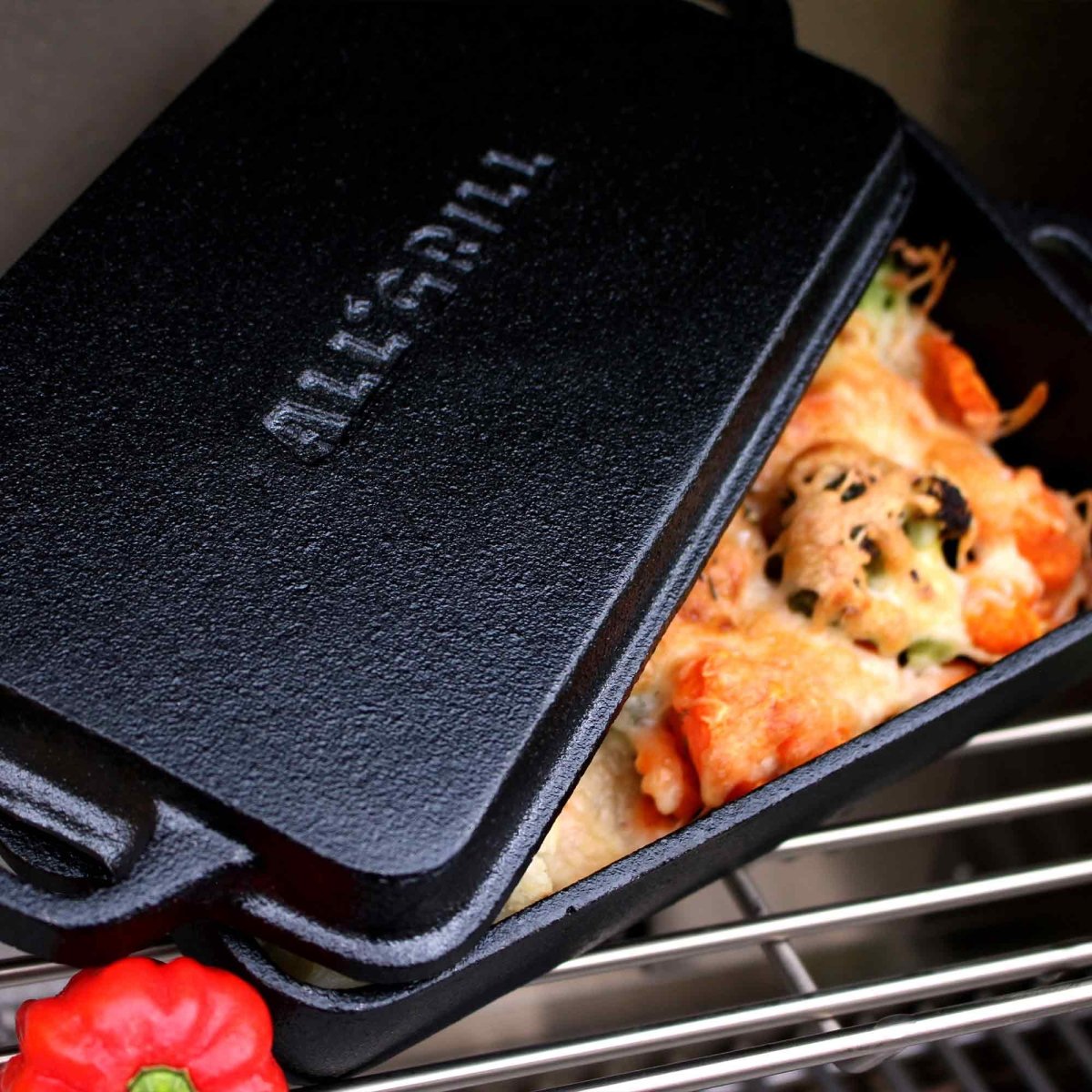 ALLGRILL Kombi 2in1 Kasserolle aus Gusseisen mit Deckel - SHW - FIRE