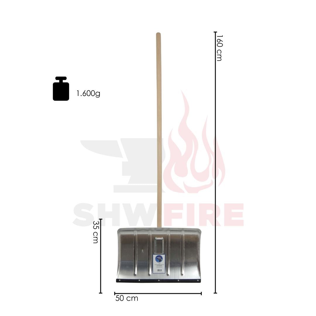 SHW Schneeschieber - Aluminium 50 cm mit Flüsterkante und Holzstiel 130 cm - SHW - FIRE