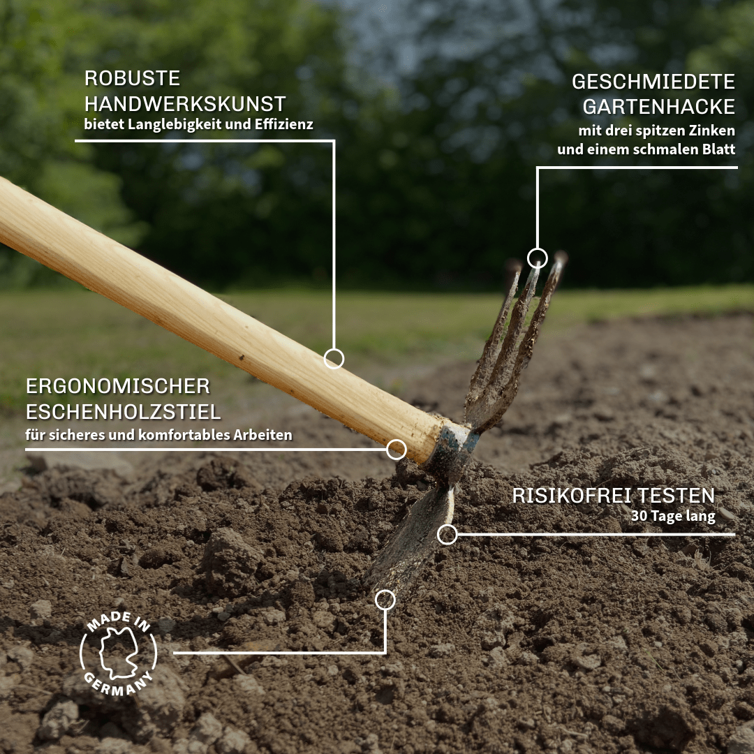 SHW Gartenhacke mit 3 Zinken & schmalem Blatt, 135 cm Eschenstiel - SHW - FIRE