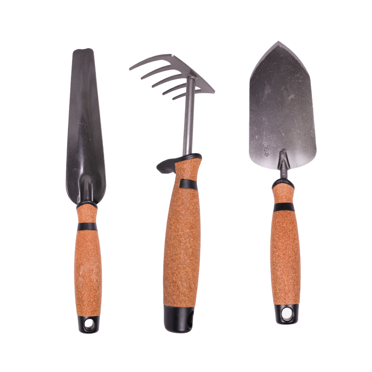 Set „Kork“: Blumenkelle + Kleinrechen (5 Zinken) + Unkrautstecher - SHW - FIRE