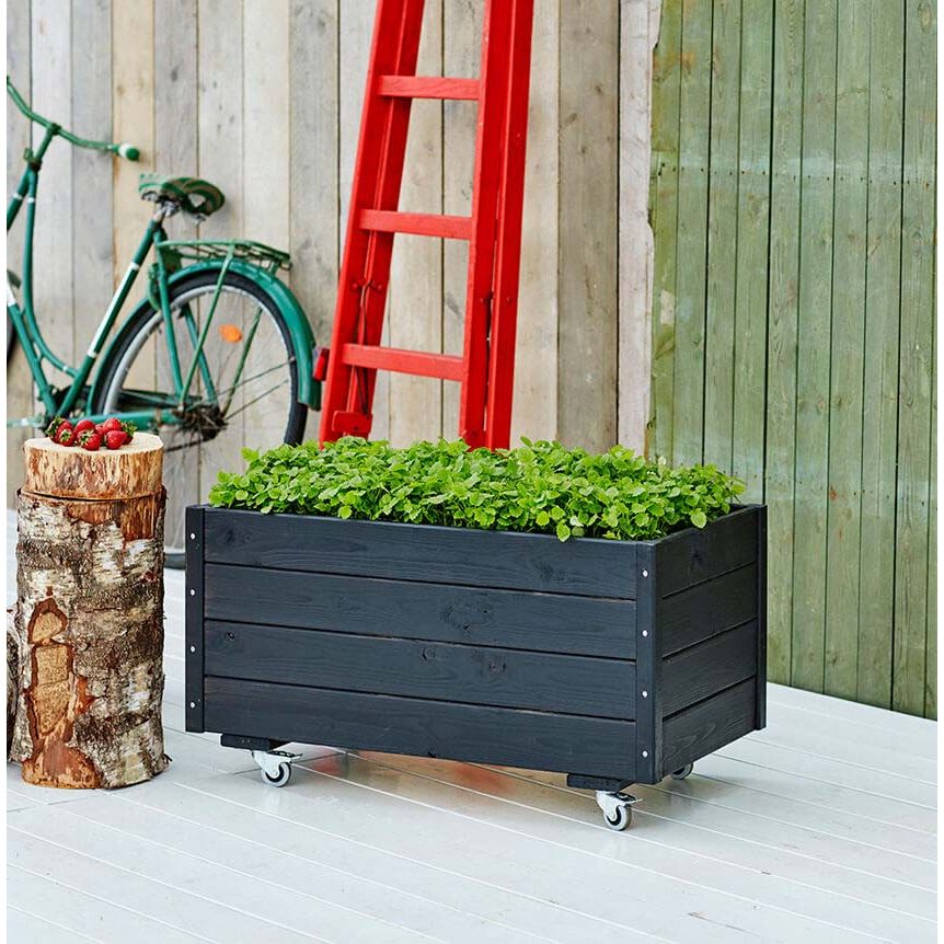 Pflanzkasten Gr. 88 x 48 x 47 cm - schwarz - mit Rollen - SHW - FIRE